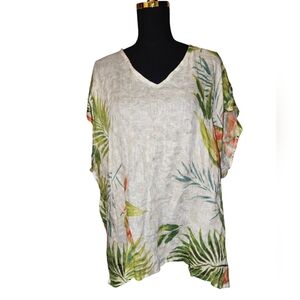 2/25 Chico'sTropical Print 100% Linen Top